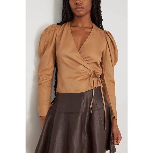 GANNI Women’s Viscose Twill Neutral Minimalist Wrap Blouse Sz 36 (S/M) - Picture 1 of 7